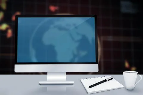 Composite image of image of a desk with computer Illustrazione stock