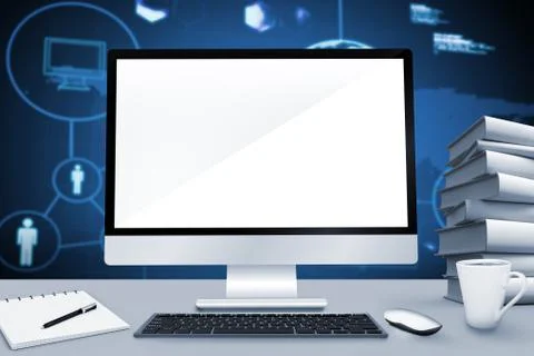 Composite image of image of a desk with computer Stockillustratie