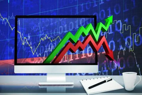 Composite image of image of a desk with computer Illustrazione stock