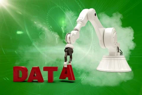 Composite image of image of robotic arm arranging data text 3d Illustrazione stock