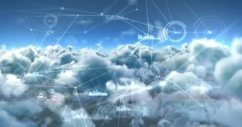 Composite image of interface connecting lines over clouds Stock Photos