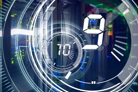 Composite image of interface dial countdown with timer in blue background Free Stock Illustration