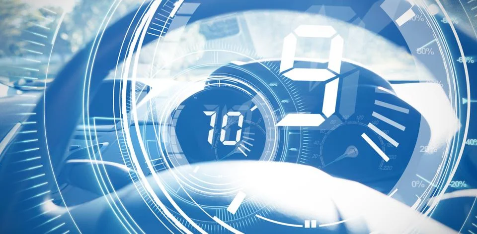 Composite image of interface dial countdown with timer in blue background Free Stock Illustration