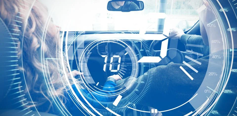 Composite image of interface dial countdown with timer in blue background Free Stock Illustration