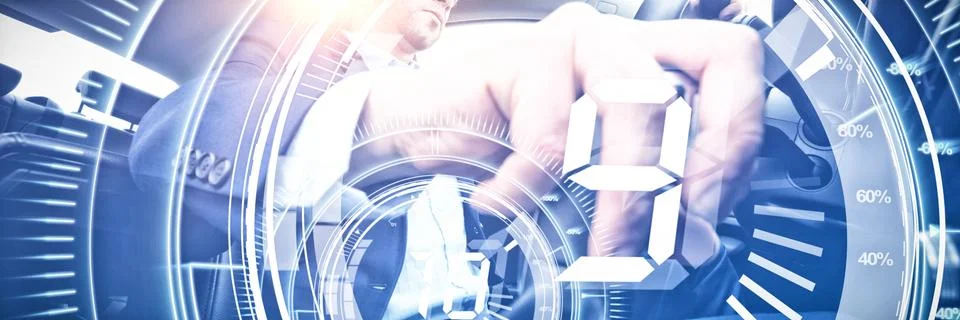 Composite image of interface dial countdown with timer in blue background Stock Illustration