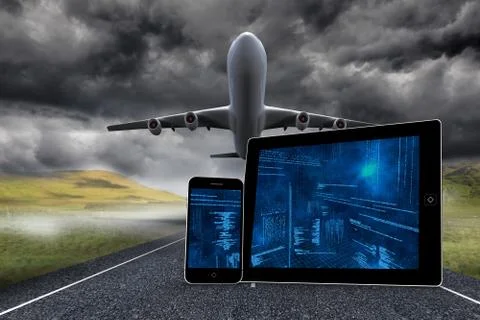 Composite image of interface on tablet and smartphone screens Stock Illustration