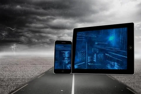 Composite image of interface on tablet and smartphone screens Stock Illustration