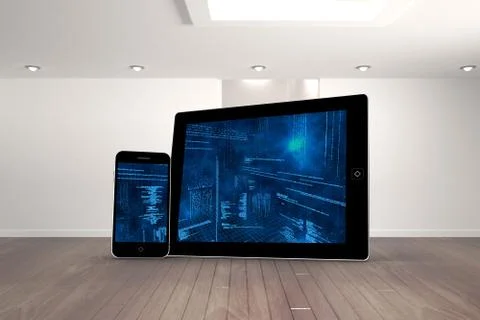 Composite image of interface on tablet and smartphone screens Illustrazione stock