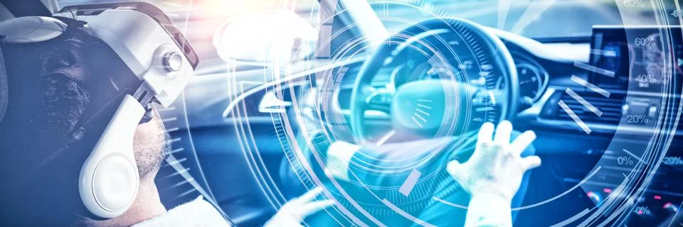 Composite image of interfaces dial in dark blue background with light blue Stock Illustration