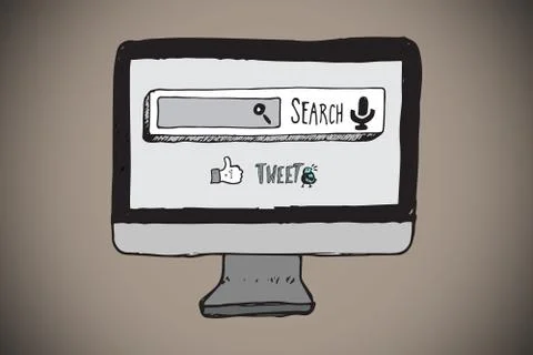 Composite image of internet doodles on computer screen Stock-Illustration