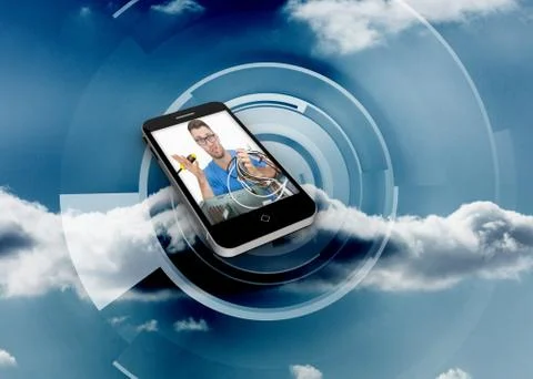 Composite image of it technician on smartphone screen 스톡 일러스트