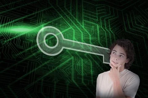 Composite image of key and casual thinking man Stock Illustration