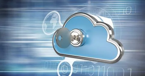 Composite image of key with cloud shape locker 3d Illustrazione stock