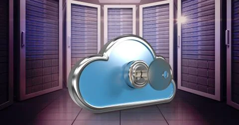 Composite image of key in cloud shape locker 3d 库存插图