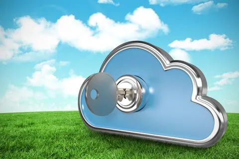 Composite image of key with cloud shape locker 3d Illustrazione stock