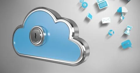 Composite image of keyhole in blue cloud shape locker 3d Stockillustratie