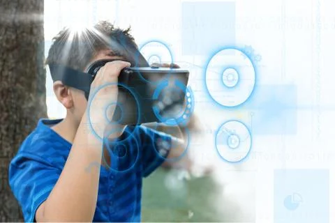 Composite image of kid using virtual reality 写真素材