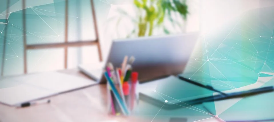 Composite image of latop computer and note pads Stock Photos