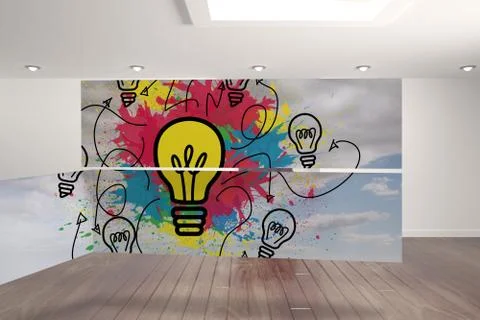 Composite image of light bulb and paint splashes on abstract screen Illustrazione stock