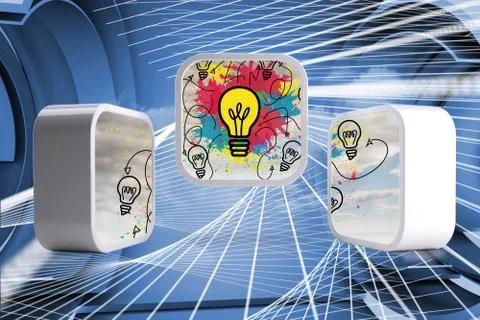 Composite image of light bulbs on abstract screen Illustrazione stock