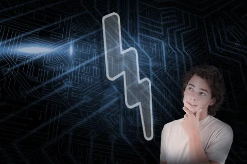 Composite image of lightning bolt and casual thinking man 스톡 일러스트
