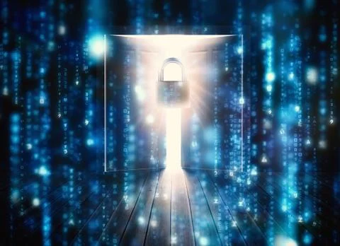 Composite image of lines of blue blurred letters falling 스톡 일러스트