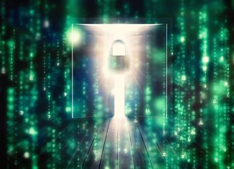 Composite image of lines of green blurred letters falling 스톡 일러스트