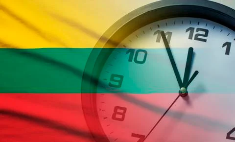 Composite image of the Lithuania flag and clock Stock Photos