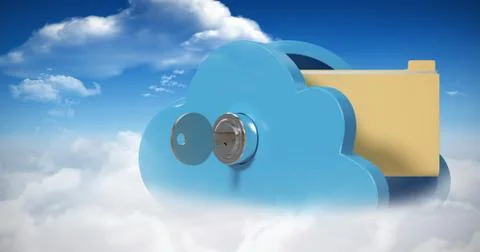 Composite image of locker in cloud shape with folder 3d イラスト素材
