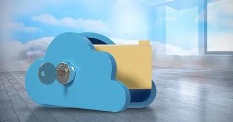 Composite image of locker in cloud shape with folder 3d Stock Illustration