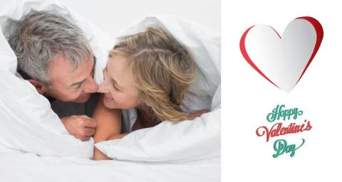 Composite image of loving middle aged couple under the duvet Stock Illustration