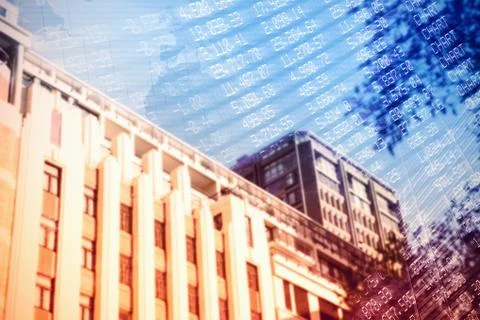 Composite image of low angle view of city building Illustrazione stock