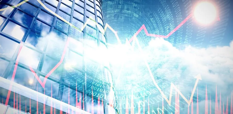 Composite image of low angle view of office building Illustrazione stock