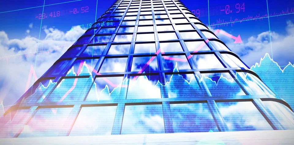 Composite image of low angle view of office building Illustrazione stock