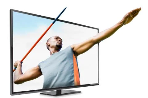 Composite image of low angle view of sportsman practising javelin throw Stock Photos