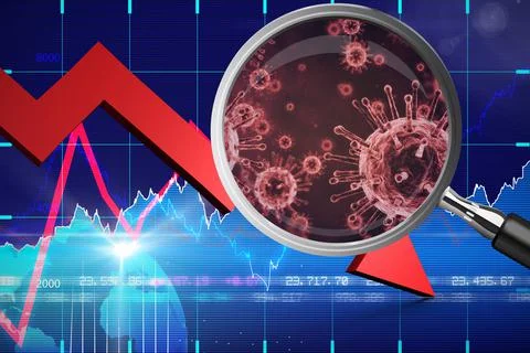 Composite image of magnifying glass. Testing for Coronavirus pandemic Illustrazione stock