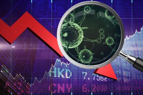 Composite image of magnifying glass. Testing for Coronavirus pandemic Illustrazione stock