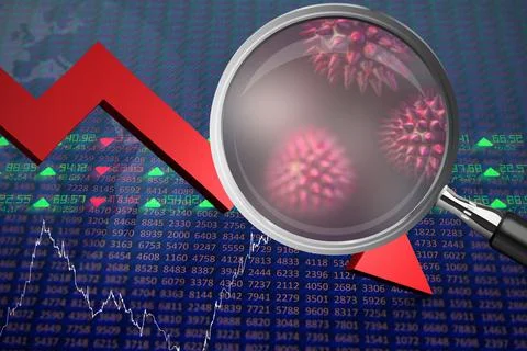 Composite image of magnifying glass. Testing for Coronavirus pandemic Illustrazione stock