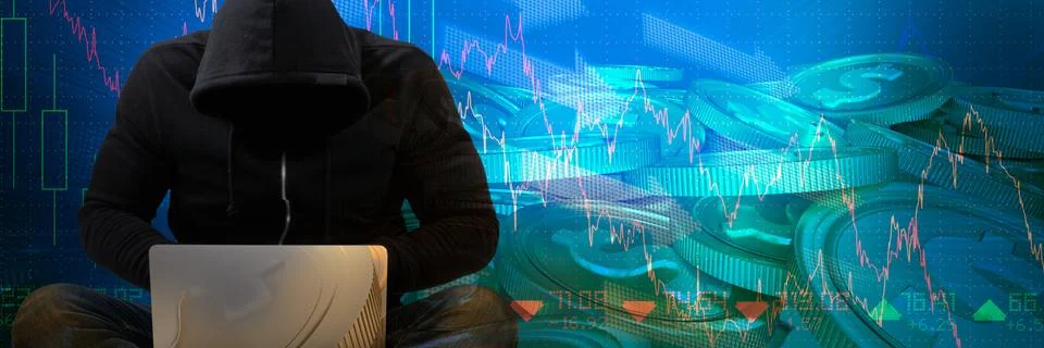 Composite image of male hacker using laptop 写真素材