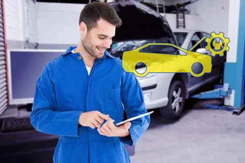 Composite image of male mechanic using digital tablet Stock Illustration