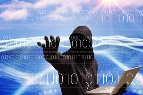 Composite image of man against digital background Stock Illustration