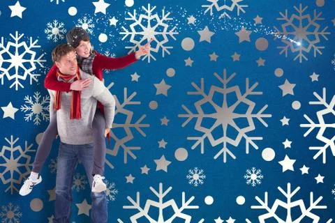 Composite image of man giving girlfriend piggy back 스톡 일러스트