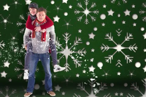 Composite image of man giving girlfriend piggy back 스톡 일러스트