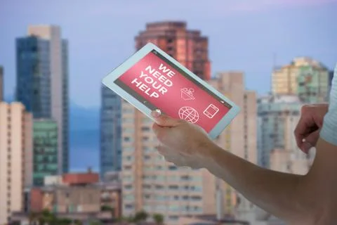 Composite image of man holding digital tablet Stock Photos