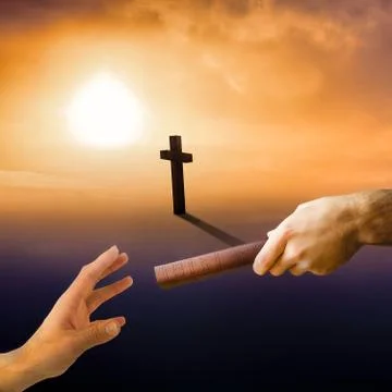 Composite image of man holding a holy bible Illustrazione stock