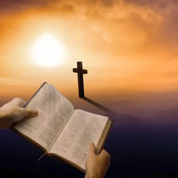 Composite image of man holding a holy bible Illustrazione stock