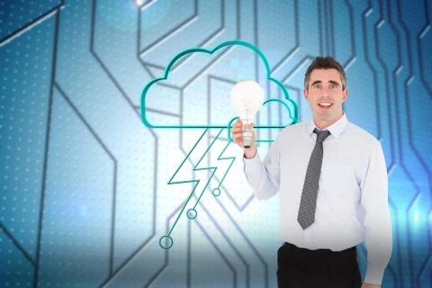 Composite image of man holding a light bulb Ilustración de archivo