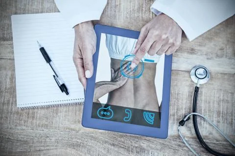 Composite image of man suffering from back pain Stock Photos