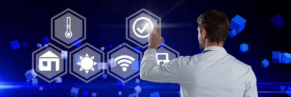 Composite image of man touching digital icons Fotos de archivo