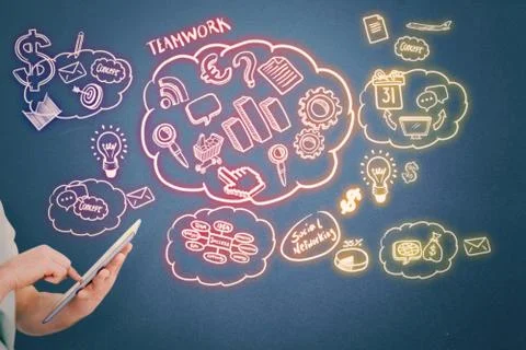 Composite image of man using tablet pc Stock Illustration